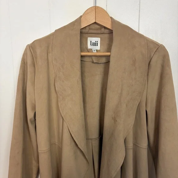 Anthropologie Luii Faux Suede Draped Blazer Jacket Beige Tan Size Small Office - Picture 2 of 9